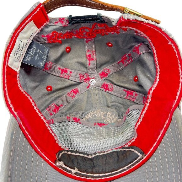 True Religion Distressed Hat Red Tibetan Buddha Guitar Embroidery Cap Strapback - Picture 13 of 16